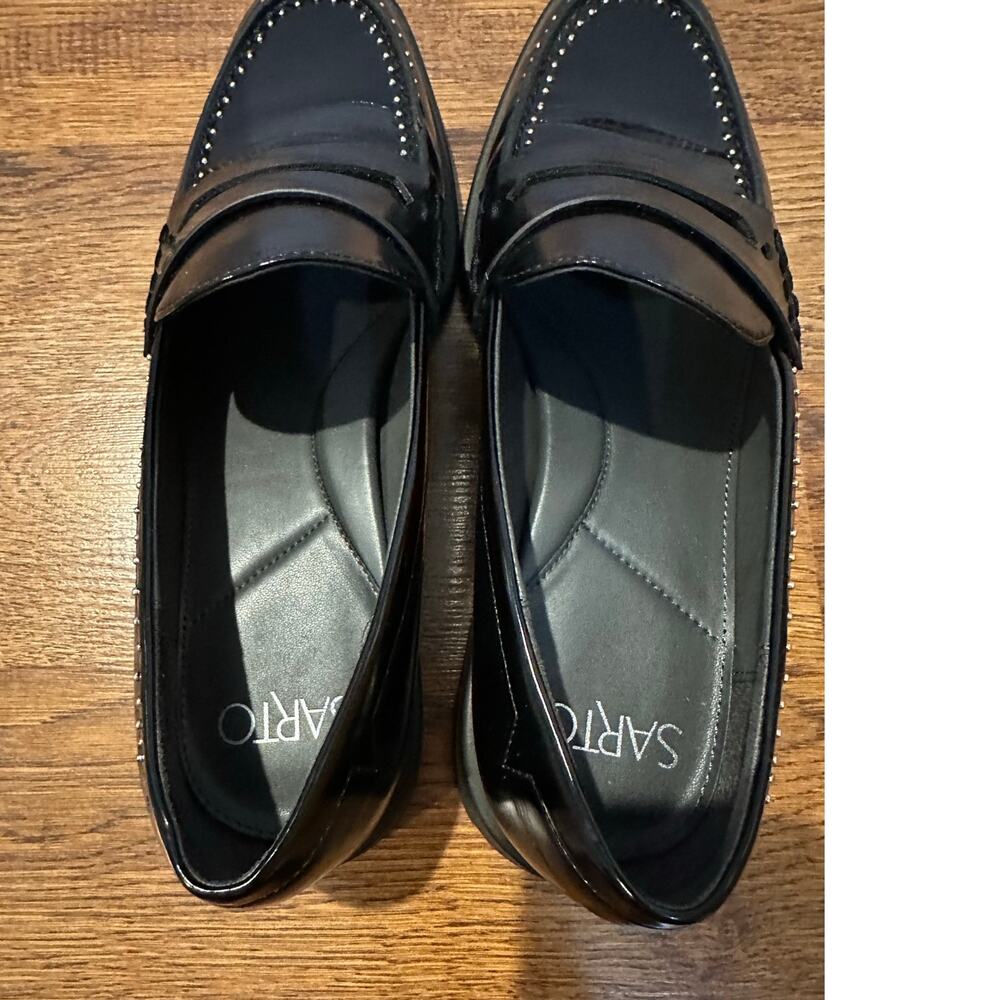Franco Sarto Women's Eden Faux Patent Studded Loafers – Black – Size 9.5 - Picture 9 of 9